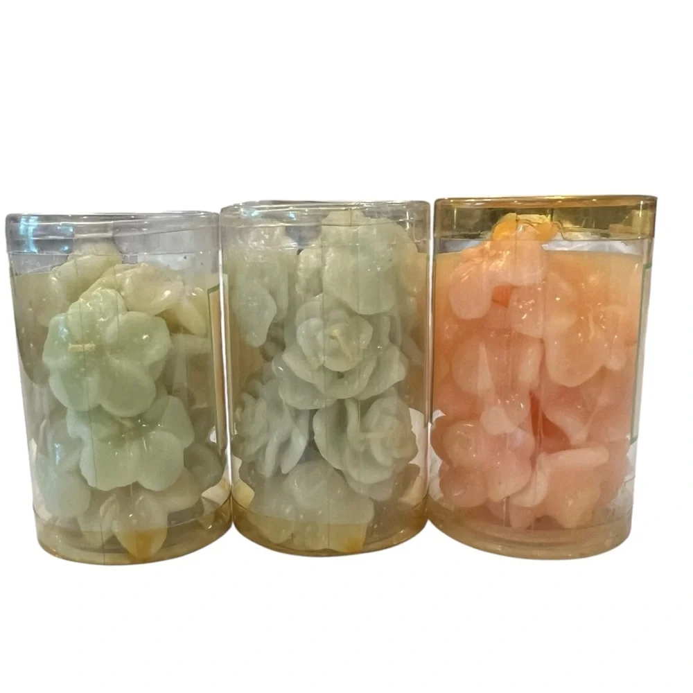 Set of 36 Flower Shaped Floating Candles Vintage Peachtree 2002 NIB Green Peach‎